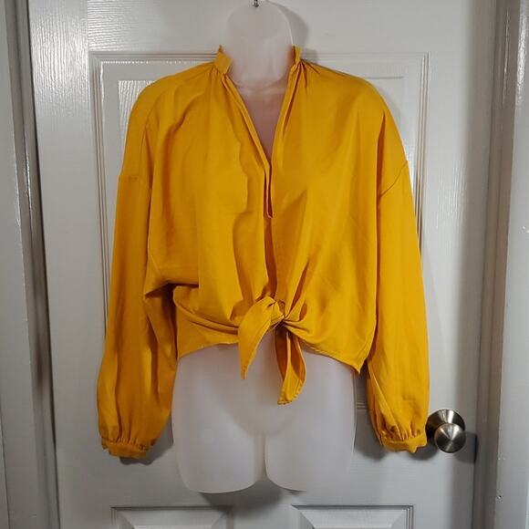 Tome Collective Yellow Tie Front Long Sleeve Blouse SZ S - Picture 7 of 9
